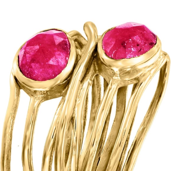 18k Precious Gemstone Amethyst Ruby Wire Wrap Ring - Picture 3 of 7